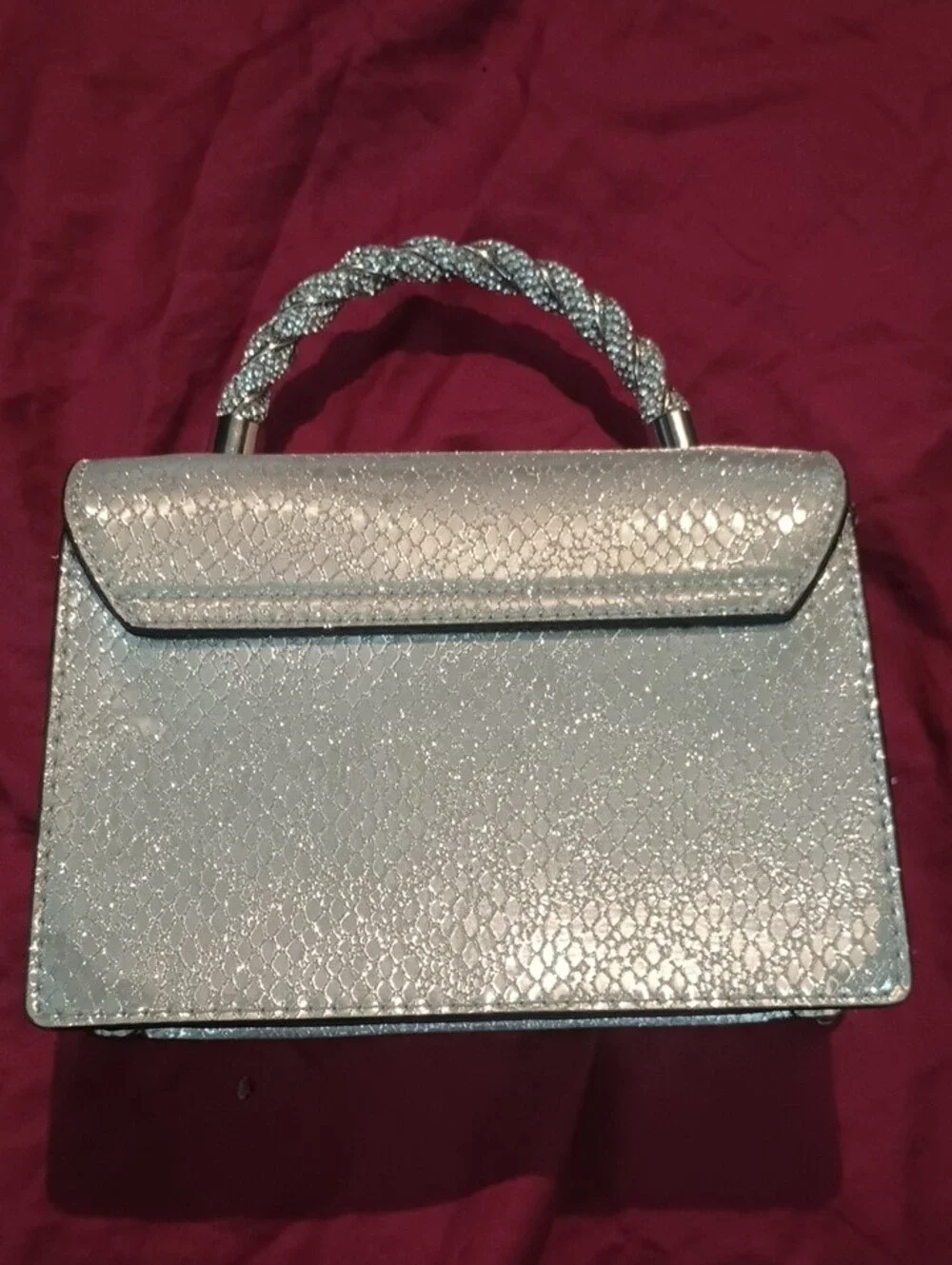 ALDO Silver Textured Top-Handle Satchel Like New Stylish Sparkles Unique Fun